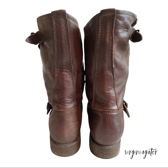 Frye Veronica Short Soft Dark Brown Vintage Leather Engineer Moto Style Boots - Picture 6 of 11